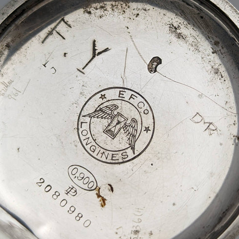 1907年頃 アンティーク ロンジン 懐中時計 花彫刻銀側ハンターケース 動作良好